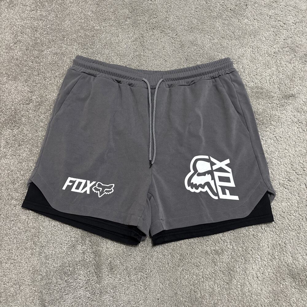 Fox Racing Shorts Mens XL Gray Cycling Mountain Biking Lined Elastic Waist